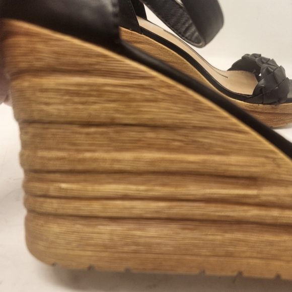 New DIRECTIONS Platform PEEP Toe SANDLES Black Braided Front 4" Wedge Sz 9 - Picture 2 of 14